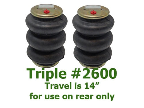 Upgrade To 2600lb. Triple Bellow Air Bags Upgrades can only be added to a FBSS Airkit Purchase.