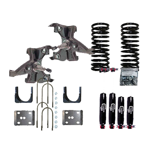 All pieces of an air bag suspension lowering kit for sale at airbagit