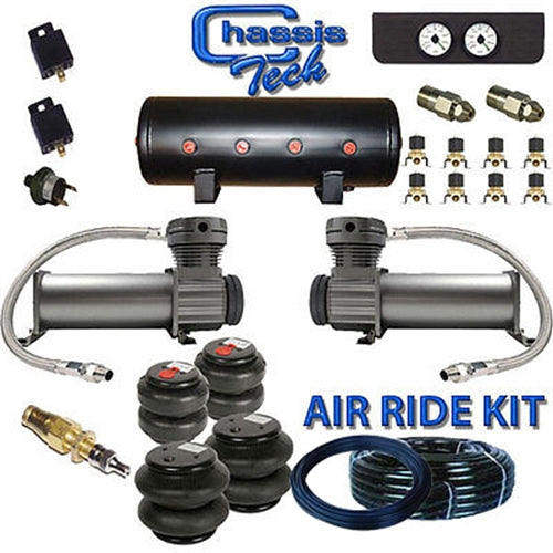 EBAY AIRRIDE KIT Dual 480Compressors 3/8 valves 2500 & 2600 Bags 60' 3/8" 25' 1/4"Hose"F17