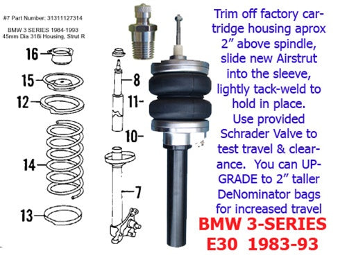 1984-1993 BMW 3 Series E30 Front Air Suspension ride kit