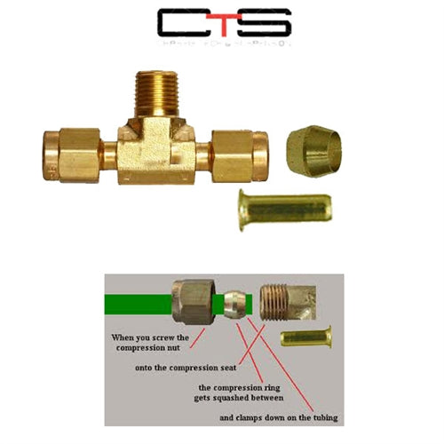 BRANCH COMPRESSION - 1/2"x1/2" Tube to 3/8" NPT Male -  Air Fittings