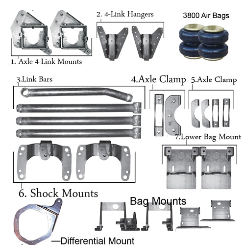 C3500 HD*must advise GAS or DIESEL** 2001-2010 Factory Height Under Frame 1 Bolt-On 4 Link #3800 bags*no Air Management